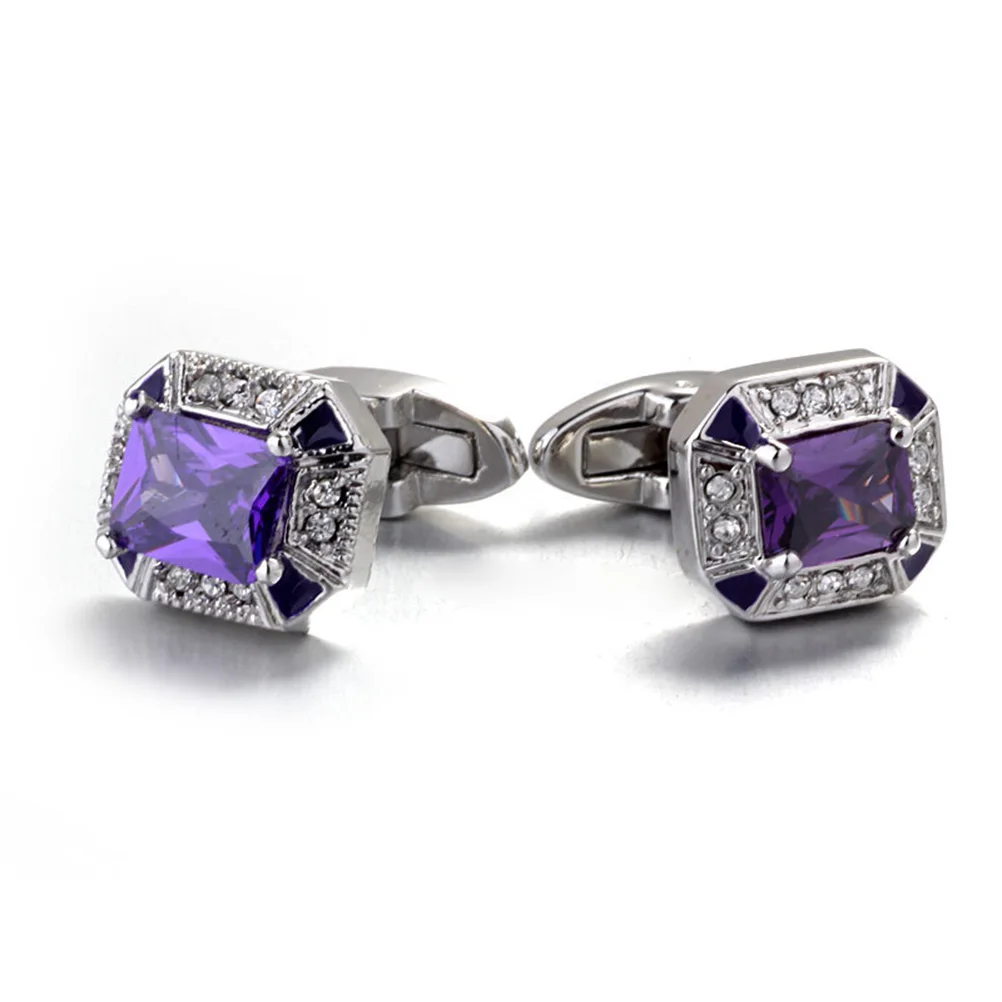 

1 Pair Purple Zircon Cufflinks French Style Shirt Sleeve Alloy Chrome Plated Golden Copper Stripe Design For Men Women Gift