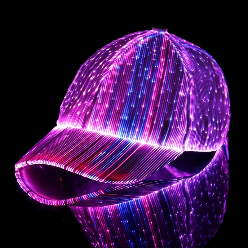 LED Optical Fiber Cap for Adult, Nightclub Rave Party, Concert Dance Party Decoration, Luminous Hip Hot Hat, 7 Colors, Fashion