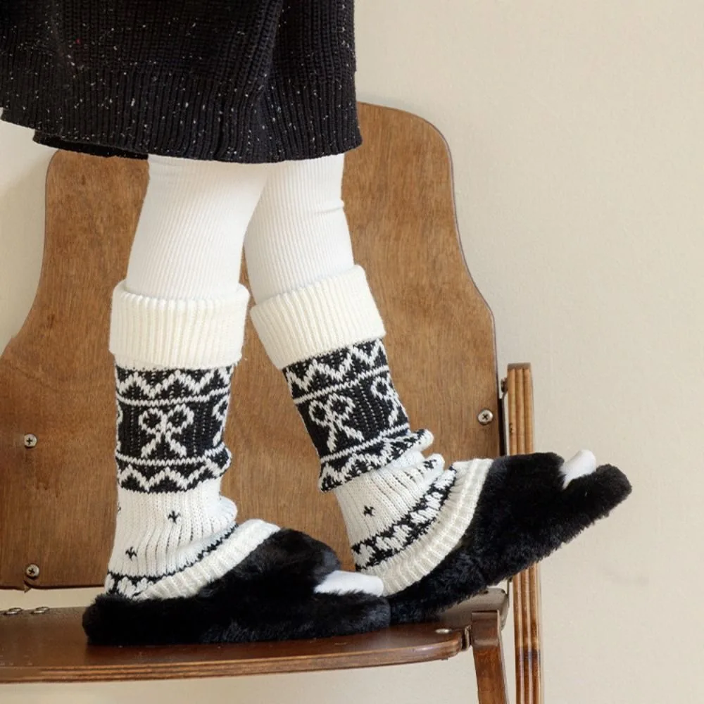 

New HIgh Quality Bowknot Kids Leg Warmers Solid Color Thickened Lolita Long Socks Keep Warm Knitted Mid-Calf Sock Winter