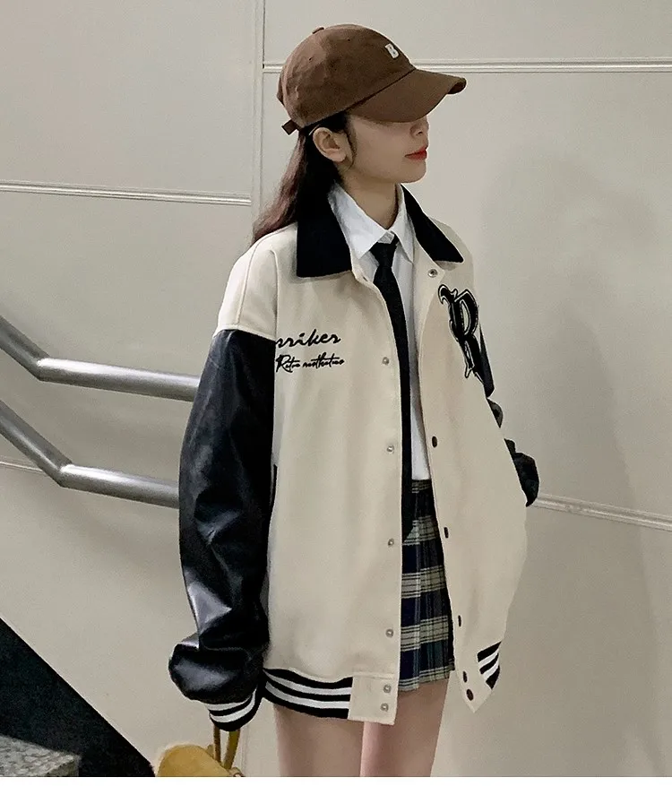 

Baseball Jackets Woman Letter K Womens Summer Crop Evening Liner Skin-Friendly Hollow Knitted Collared Bright Punk Twill Lovely
