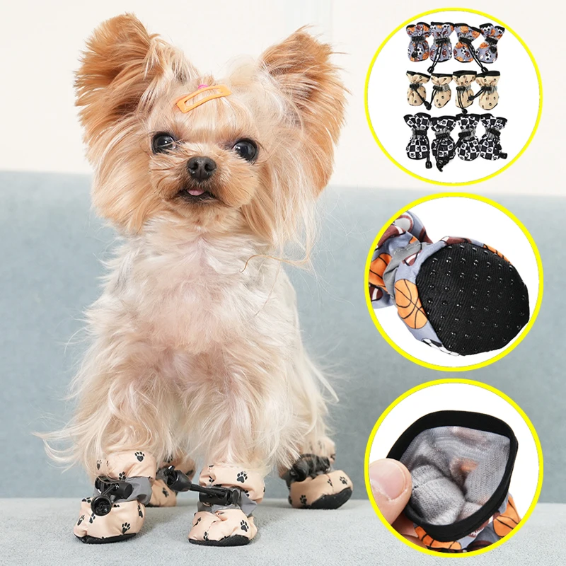 4 Stück reflektierende Hundeschuhe für kleine mittelgroße Hunde und Katzen, verstellbar, für den Außenbereich, rutschfest, wasserdicht, Welpenstiefel, Yorkshire, Heimtierbedarf