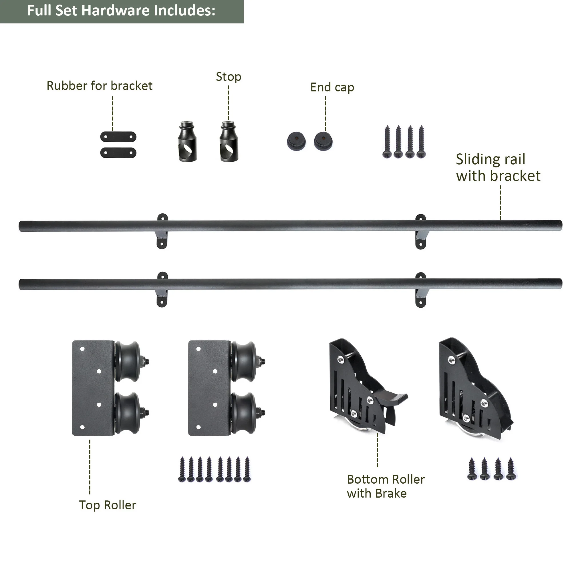 DIYHD 6.6FT Sliding Library Hardware Rolling Full Set Track Kit(No Ladder),Floor Roller with Brake