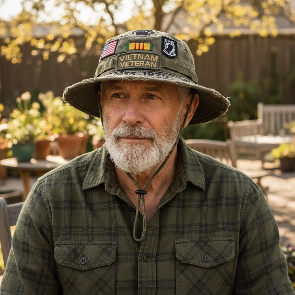 Vietnam Veteran Embroidered Patriotic Theme Fisherman Hat for Men with Adjustable Strap