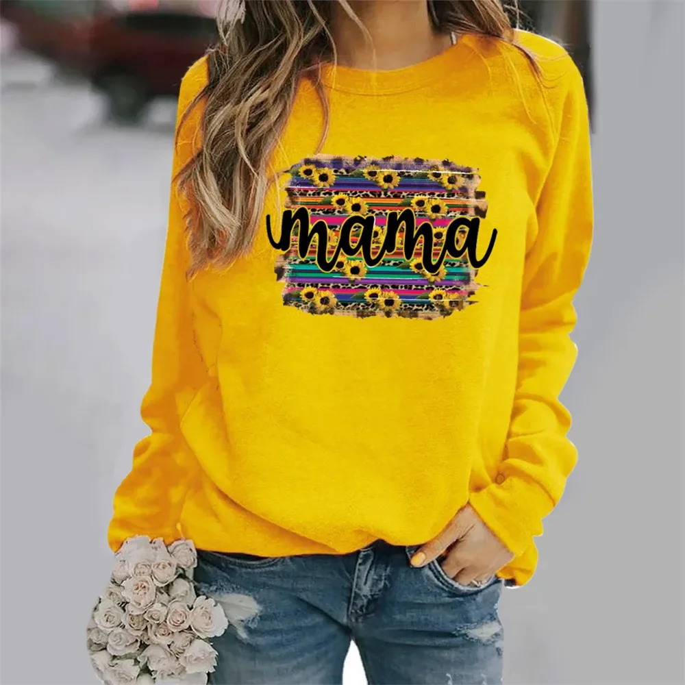 

Europe and United States Sunflower Print Pattern Long Sleeve Round Neck Hoodie Women's Wear Sweatshirt Streetwear Women