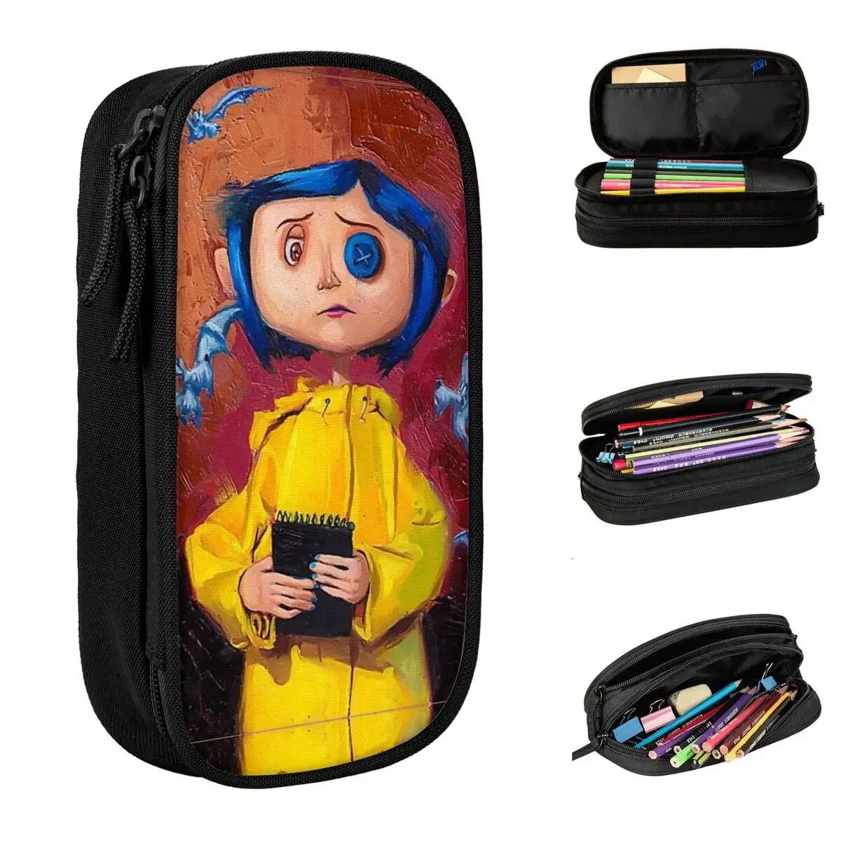 

Coralines Movie Pencil Case Fun Halloween Pen Holder Bag Student Large Storage Students School Gifts Pencilcases