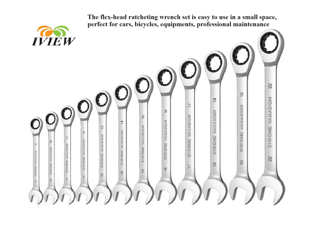 8mm-22mmRatcheting  Combination Wrench Set Metric and Standard Box End Spanners Gear Wrench Garage Tool Sets,CR-V Full Polished