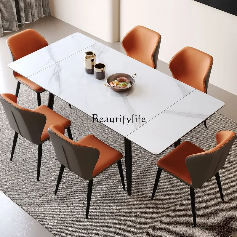 

Retractable pull rock slab dining table can be extended light luxury stretch folding rectangle