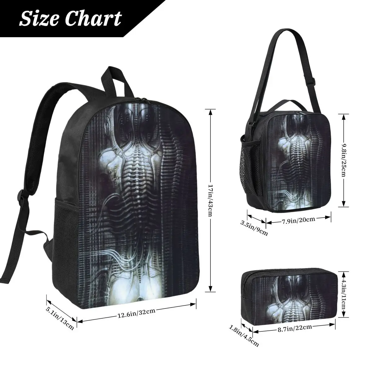New York City Vi Torso H R Giger Backpack Student BookBag School Bag Laptop Shoulder Bags 3ps Insulated Lunch Bag Pencil Case