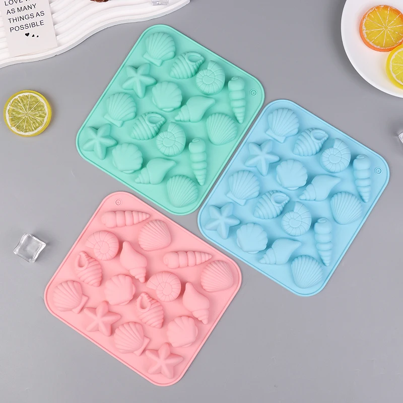 【Q】 Moldes de silicona de 16 cavidades, concha, estrella de mar y otras formas, bricolaje, dulces, Mousse, pastelería, pudín, pastel de Chocolate, molde para hornear