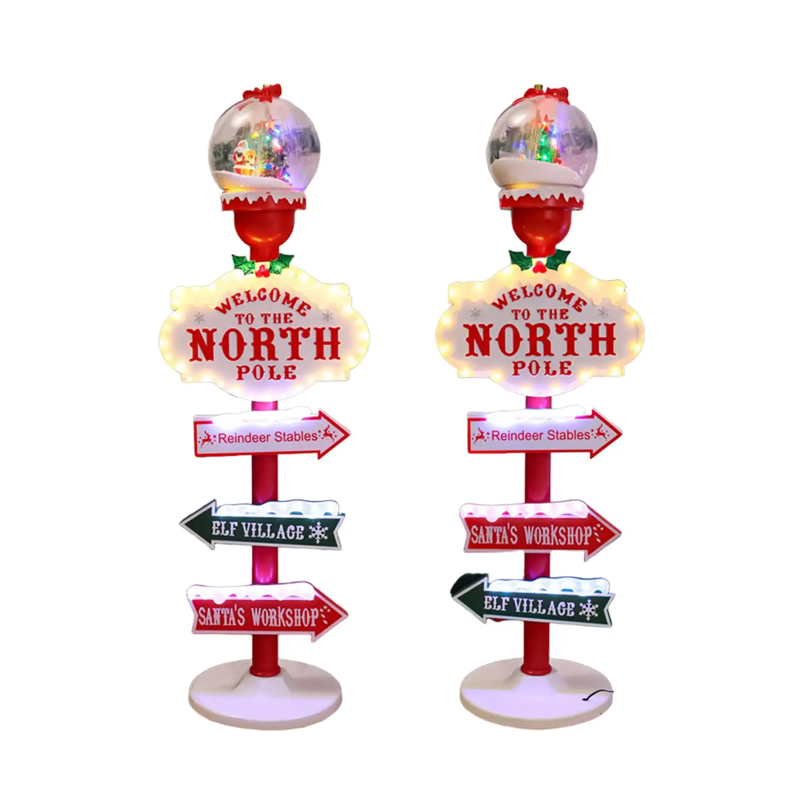 

Lighted Christmas North Pole Yard Sign with Snow Globe for Garden Home Decor