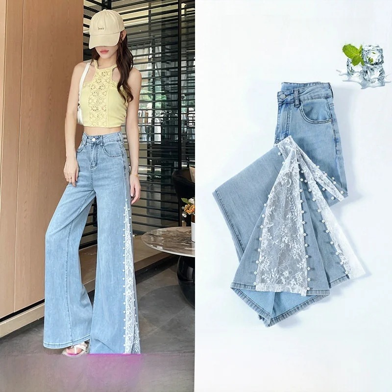 high-waist-wide-leg-lace-ice-silk-loose-fit-women's-jeans-spring-summer-elastic-pear-shaped-body-square-dance-pants