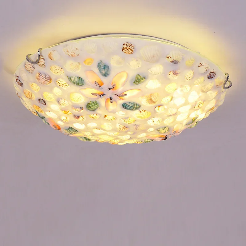 

Mediterranean Rotundity White Shell LED Ceiling Light Personality Living Room Restaurant Bedroom Balcony Atmosphere Hanging Lamp