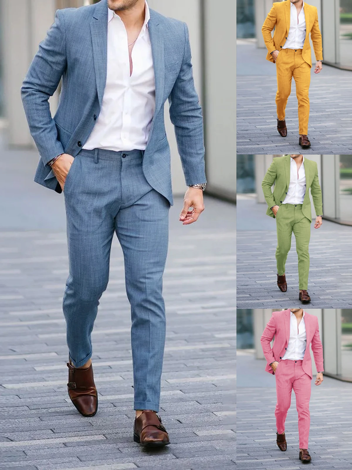 

Linen Casual Suits for Men ، Slim Fit Single-Breasted Solid Tuxedo Blazers Bleizer Masculino Trajes Para Hombre Custom Man Suits
