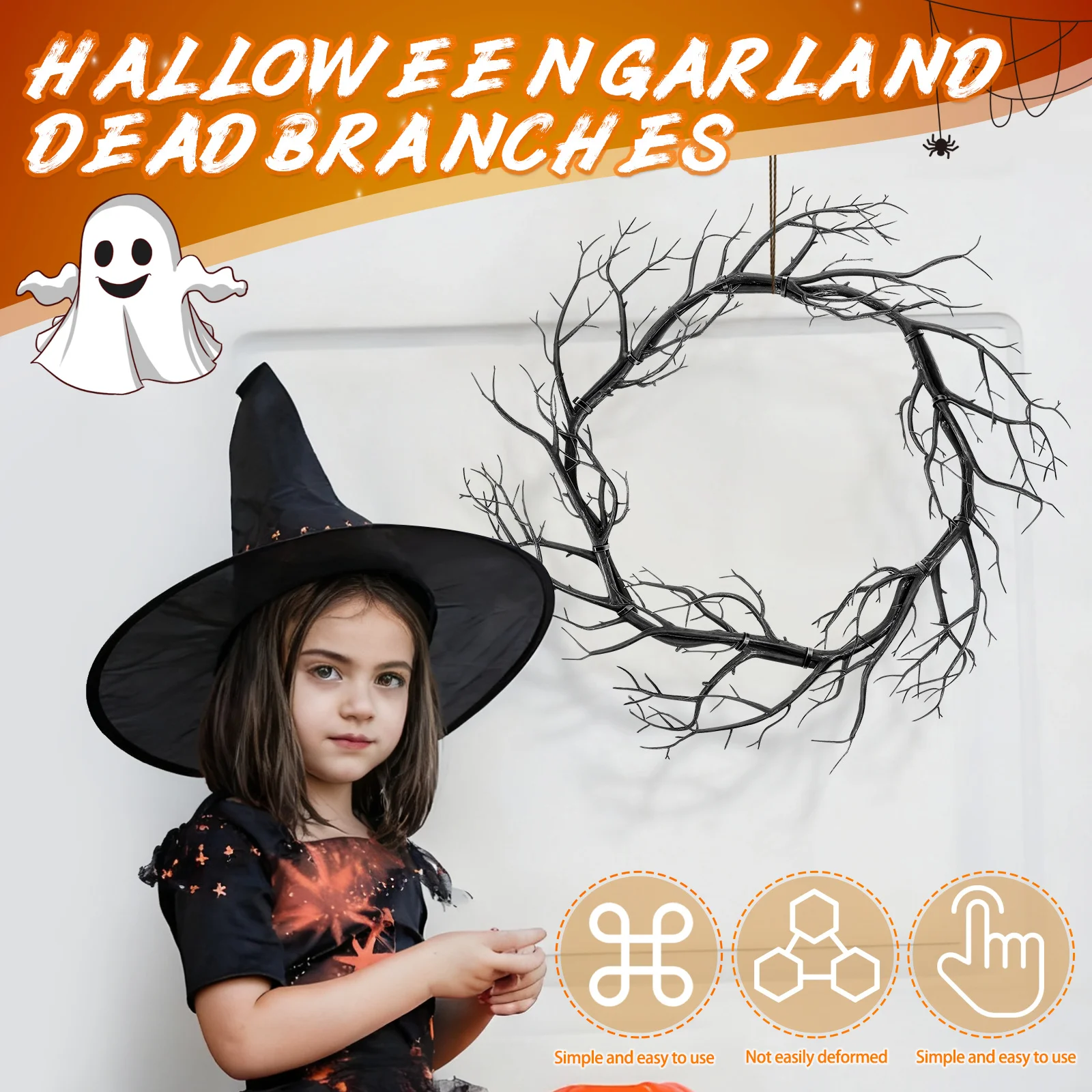 إكليل غصين الهالوين احتفالي ديكور حائط داخلي زينة معلقة لوازم حفلات الهالوين إكليل معلق #4