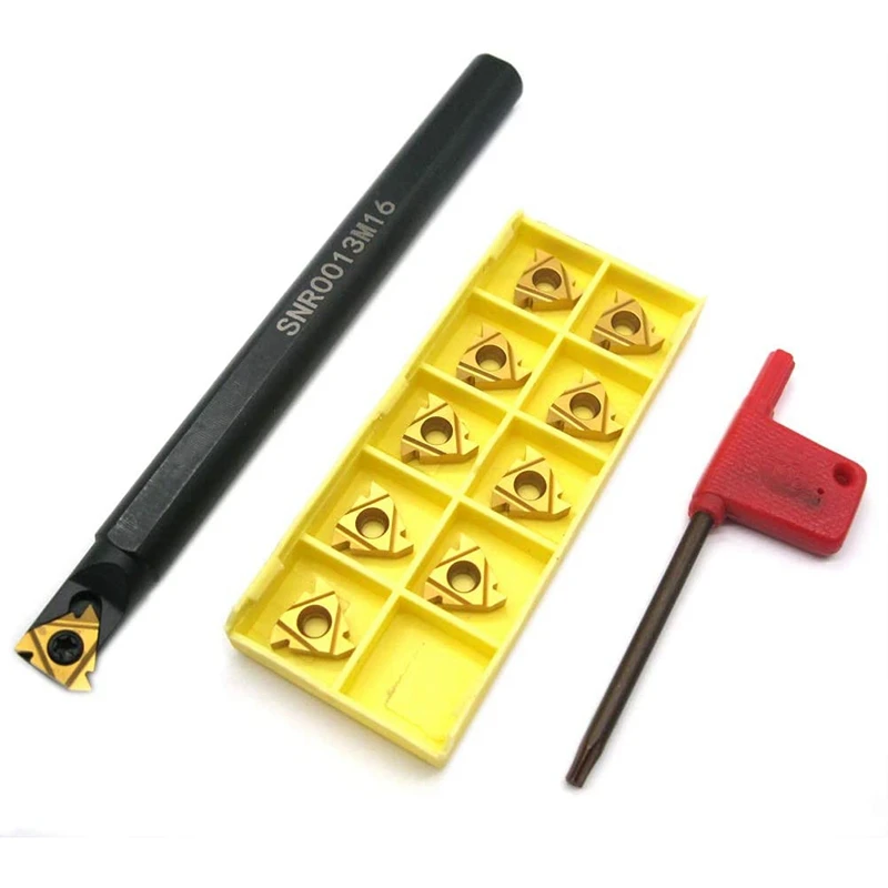 แท่งเจาะเกลียวสำหรับกลึง1/2นิ้วพร้อม10ชิ้น16IR AG60เกลียวภายในคาร์ไบด์หมุนแทรกและประแจ T15