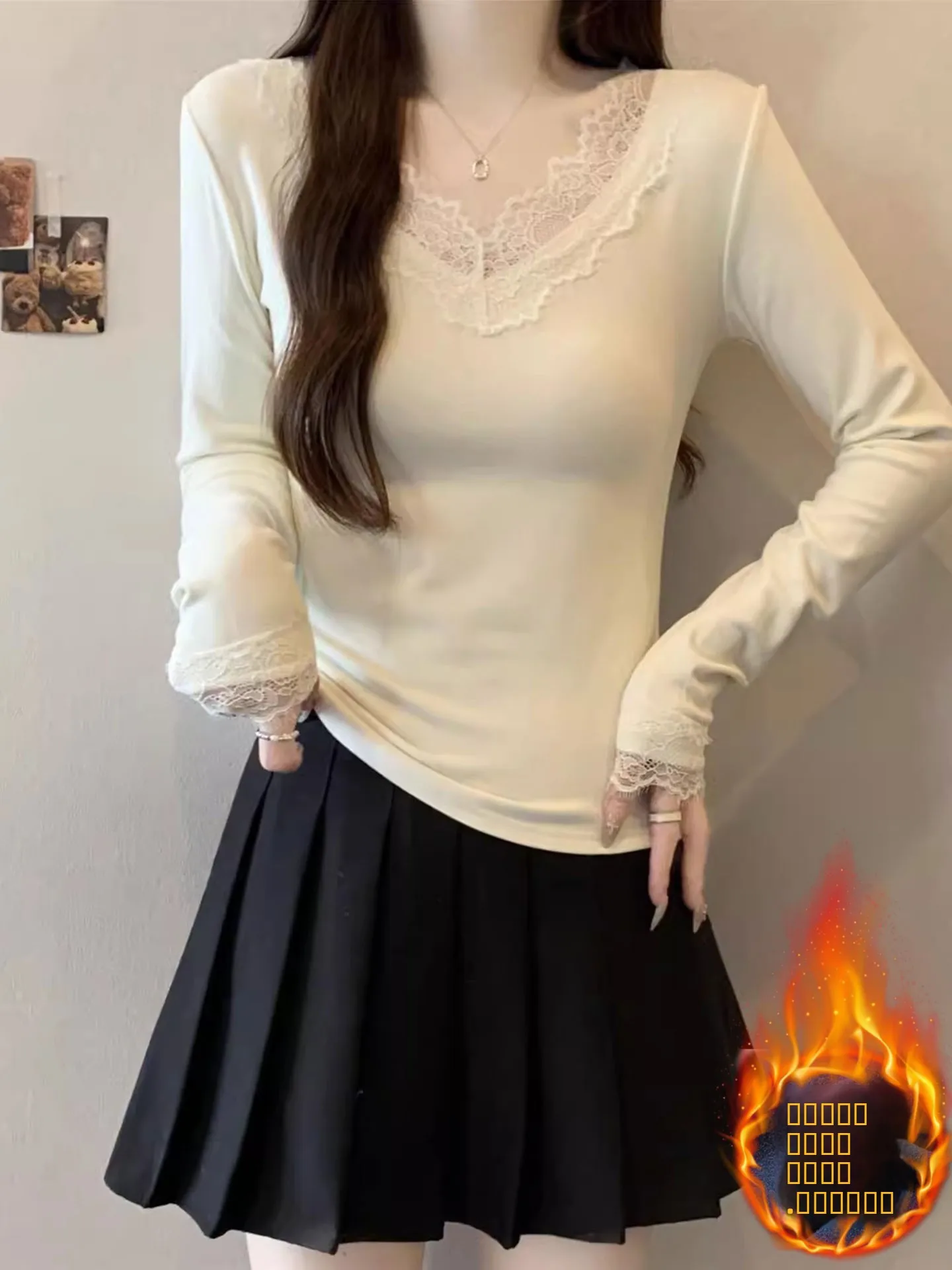 

Трикотаж Fce на подкладке V-Ne, женский базовый топ больших размеров, удлиненный топ на плечах, осень-зима, новый кружевной трикотажный топ...