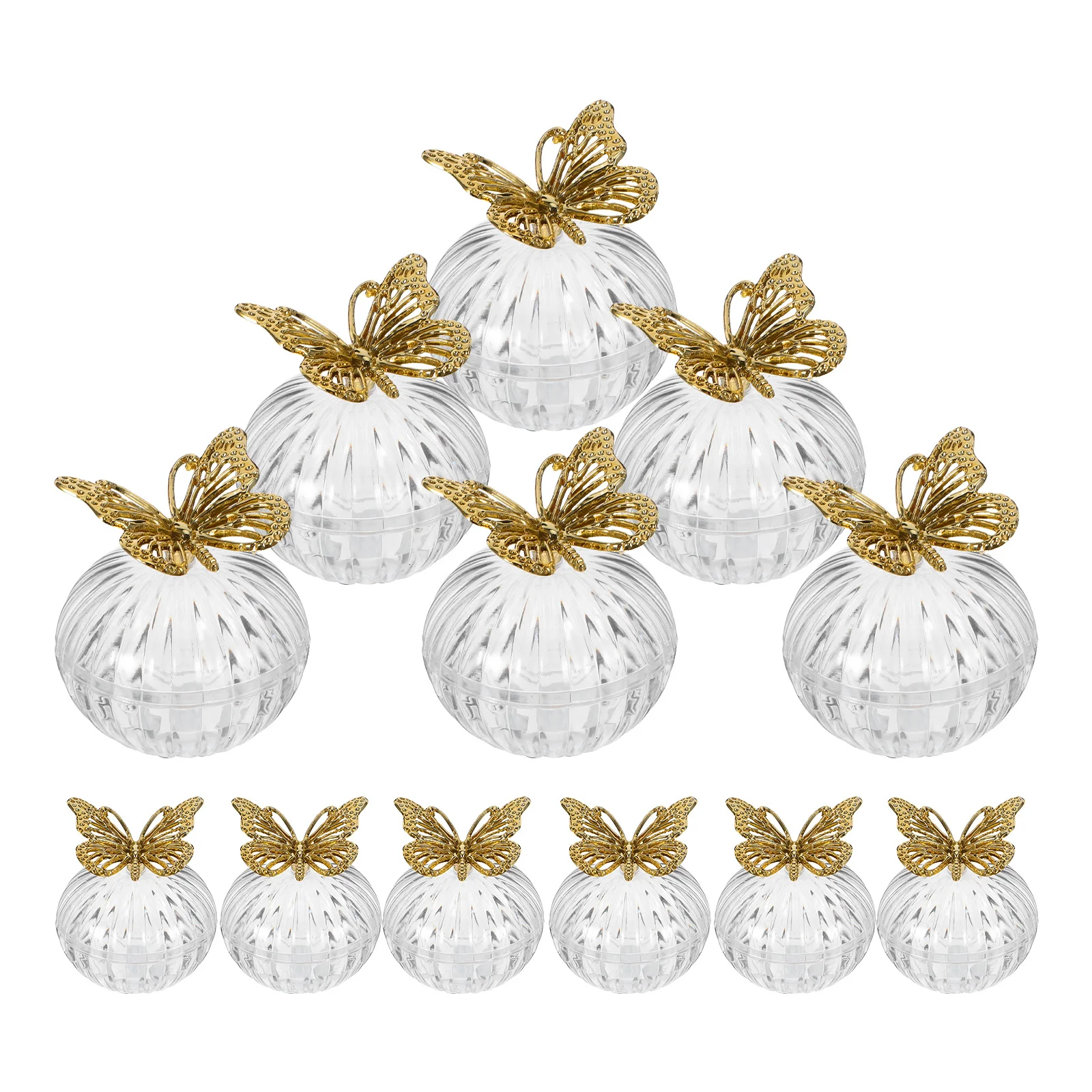 

12Pcs Clear Plastic Favor Boxes Wedding Candy Box Gold Plated Butterfly Top European Design Treat Container for Chocolates