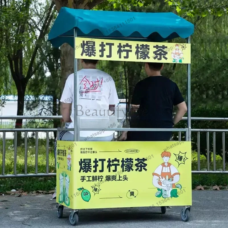 

Internet celebrity mobile folding cart display stand with wheels snack cart stall night market shelves with tarpaulin