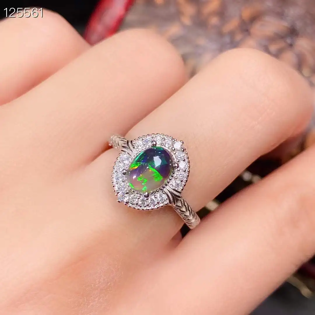 

The Best Gift for Anniversary Natual and Real Opal Ring 925 Sterling Silver Delicate Women Wedding ring Fine Jewelry