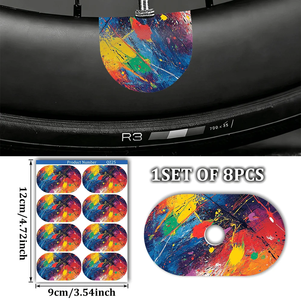 

8Pcs Colorful Paint Splatter Graffiti Valve Stem Stickers, Waterproof Bike Tire Decals for Wheel Accessories