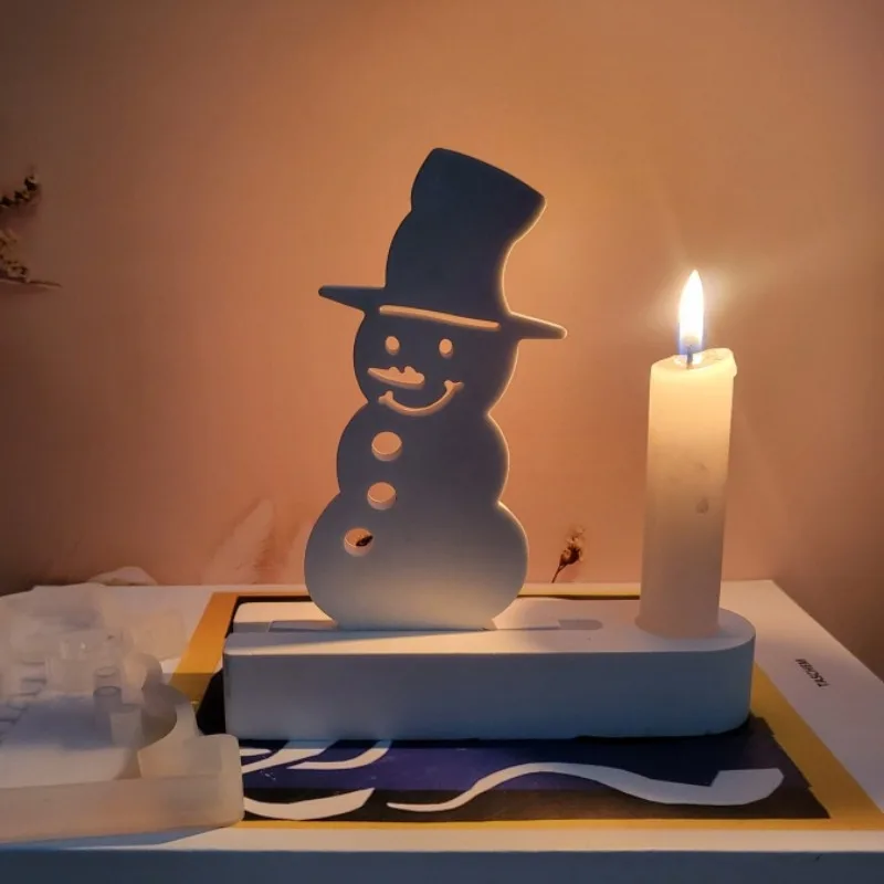 Snowman Candlestick Silicone Mold Hat Snowman Ornaments Mould Craft Christmas Candle Holder Concrete Gypsum Plaster Mold