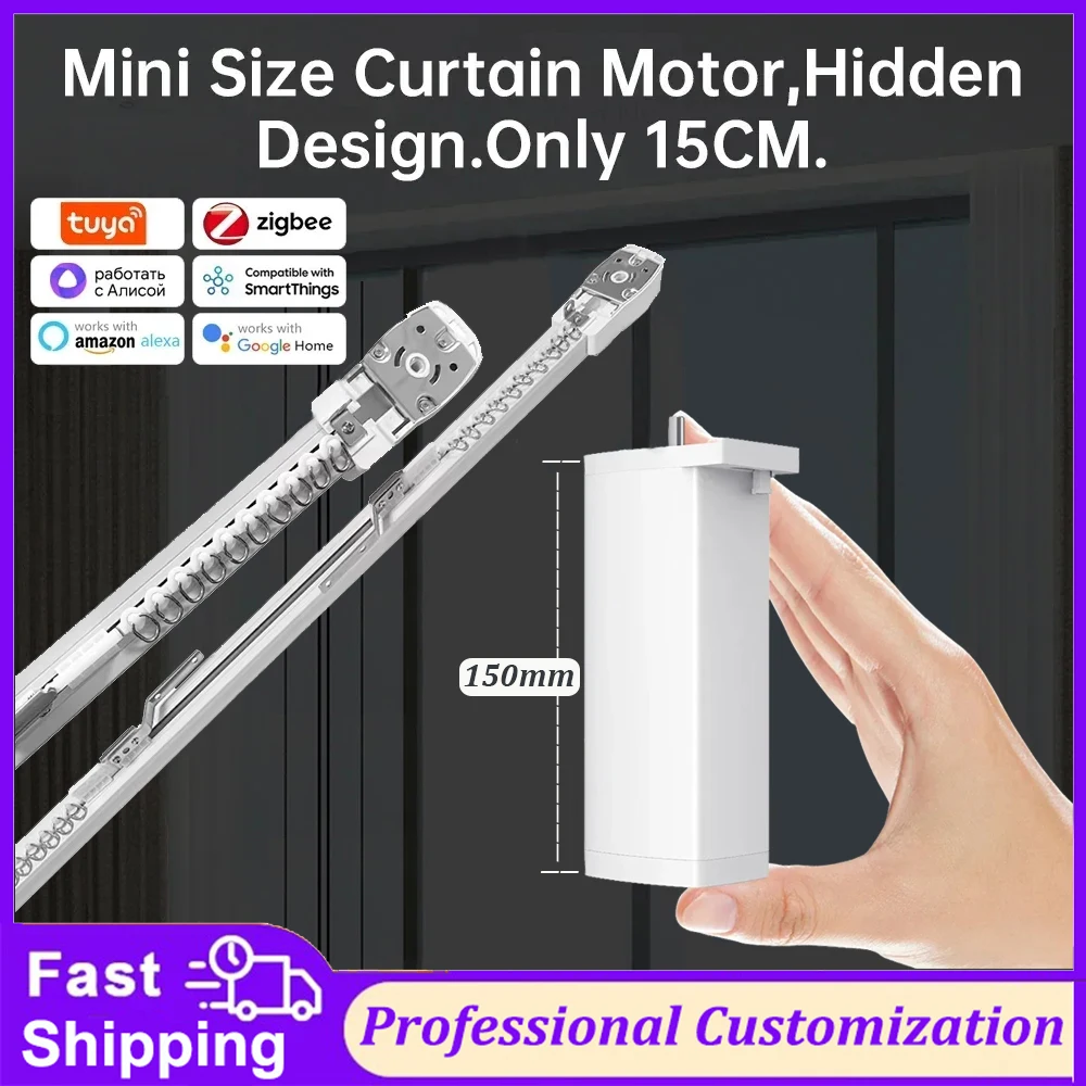 

Tuya Zigbee 15cm mini Curtain Motor Support Alice Google Alexa Customized Electric Curtain Track Rod Cornice Rails Smart Home