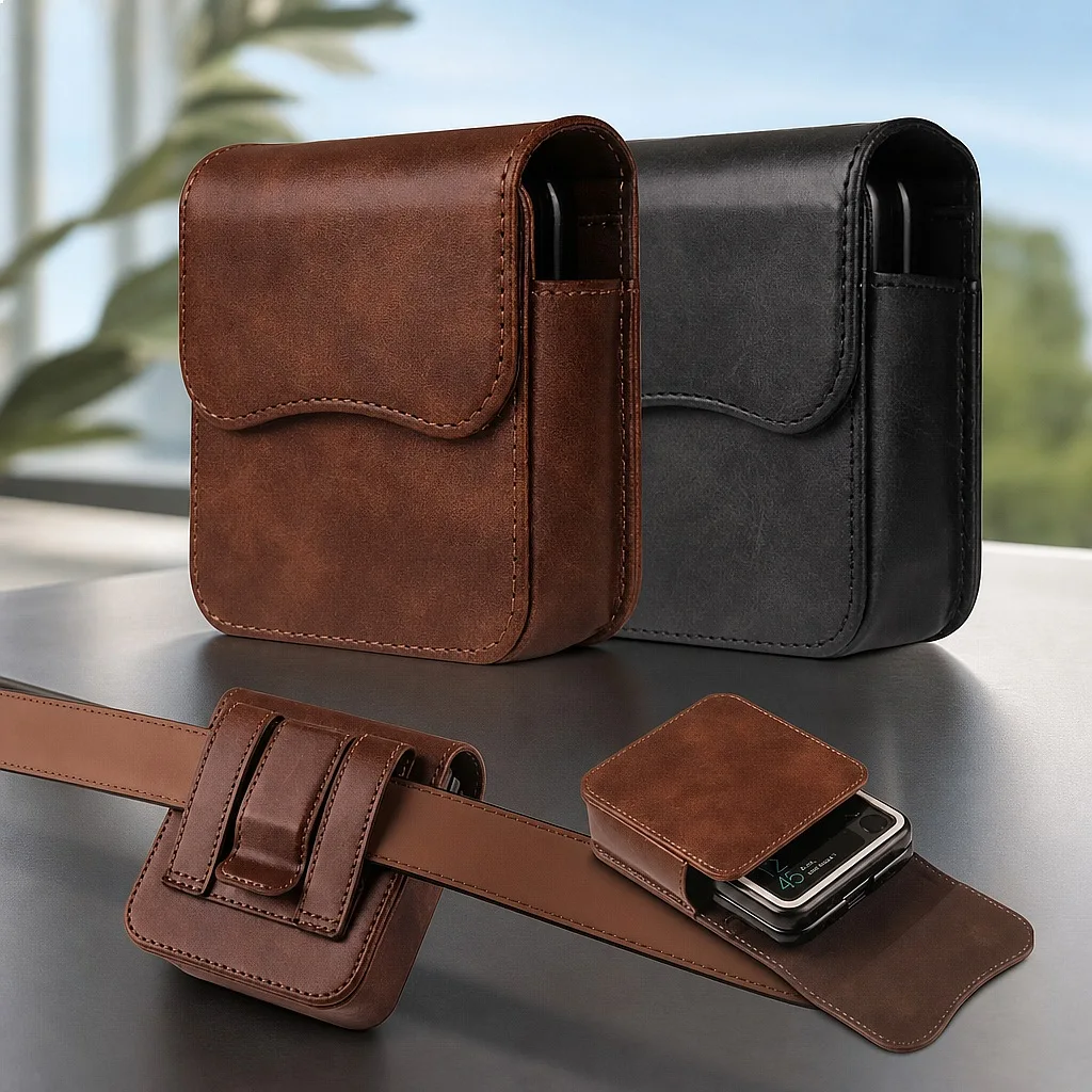 Universal Leather Waist Pack Bag Case Belt Clip Holster Pouch for Samsung Z Flip 8 7 7Fe 6 5 4 3 Moto Razr 50 60 70 Ultra
