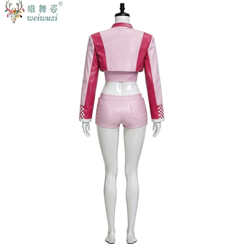 Halloween Princess Peach Cosplay Pink Motorcycle Racing Sets Woman Slim Crop Tops+Shorts Tracksuits Carnival Party Anime Outfit view 6