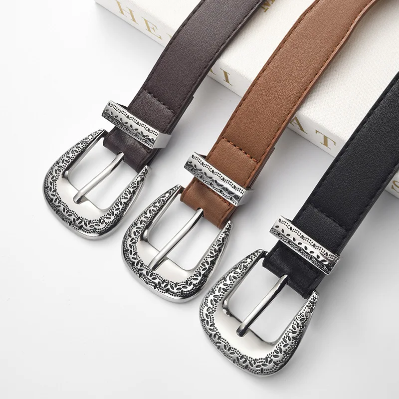 New Arrival Fashionable European and American Retro-Style Embossed Belt High-End Trendy Minimalist Casual Leather Belt