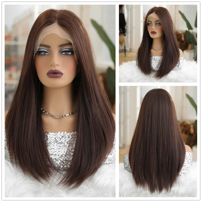 Long Straight Reddish Brown  Hair Wig 13x4  Lace Front Wig Glueless Wigs