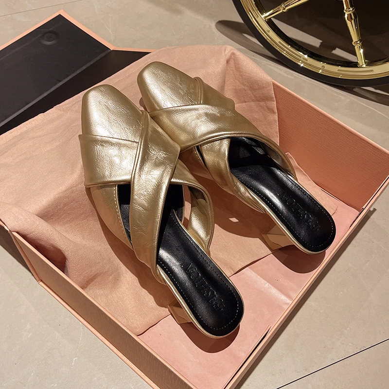 

Elegant Women's Ladies Summer Fashion Woven Square Toe Stiletto Heels Slides Shoes Woman Office Party Dress Mules Slippers Shoes
