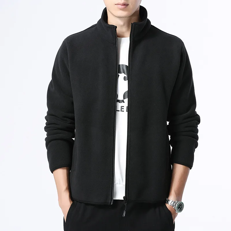 high quality fleece jacket for men long sleeve big size new spring 2024 causal outerwear clothing - grey black blue