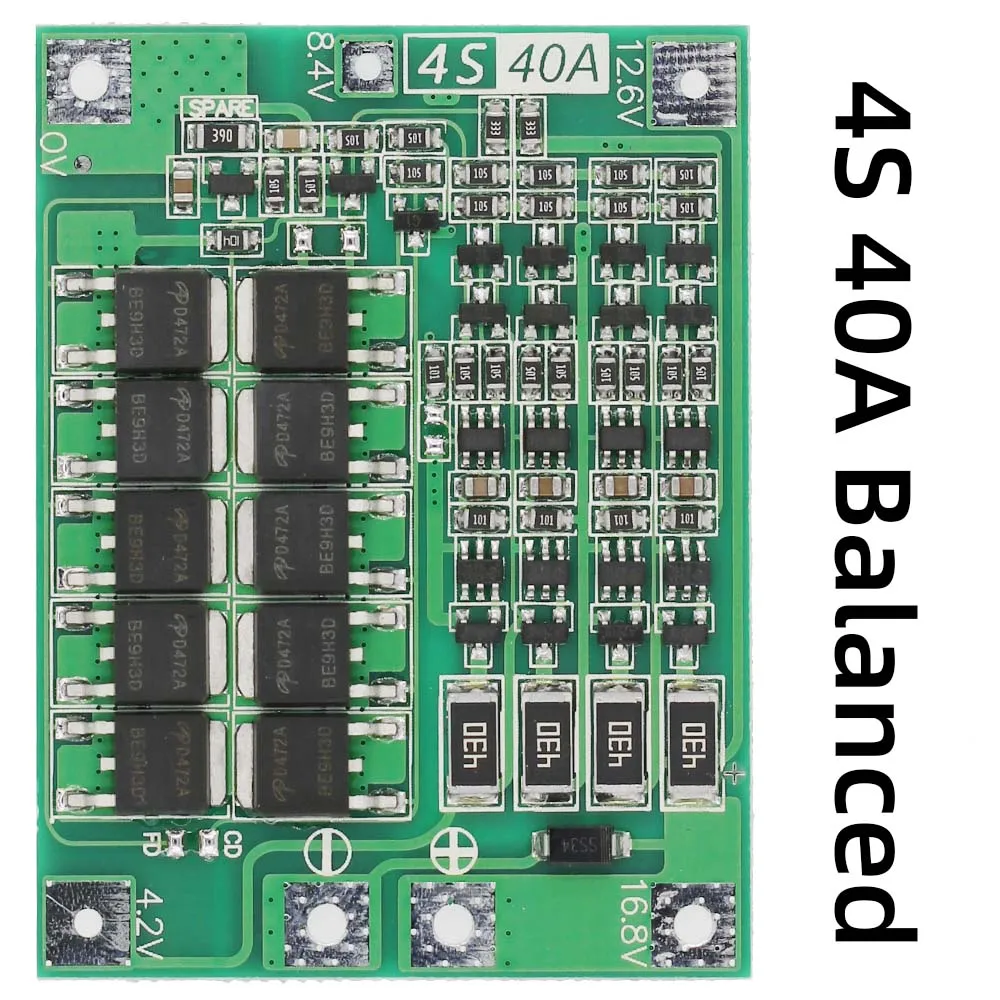 Placa de proteção balanceada para carregador de bateria de lítio, 4S 40a, 18650 bms para motor de perfuração, 11.1v 12.6v/14.8v 16.8v, placa