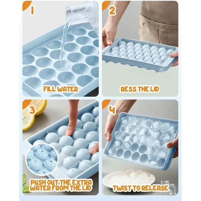 Ice Cube Trays, Ice Ball Maker Mold for Freezer with Scoop and Tong, Circle Ice Trays for Chilling Drinks, Coffee, Juice