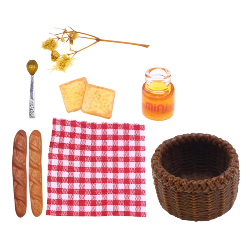 

House Home Ornament Suite Breakfast Set Miniature Party Bread Kit Storage Basket Plastic