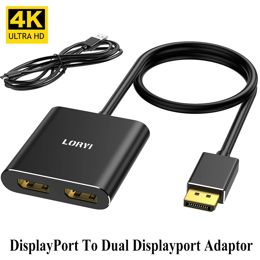 DisplayPort to Dual DisplayPort Splitter Adapter 4K 60Hz For Dual Monitor Display MST DisplayPort Hub For Desktop PC Laptop