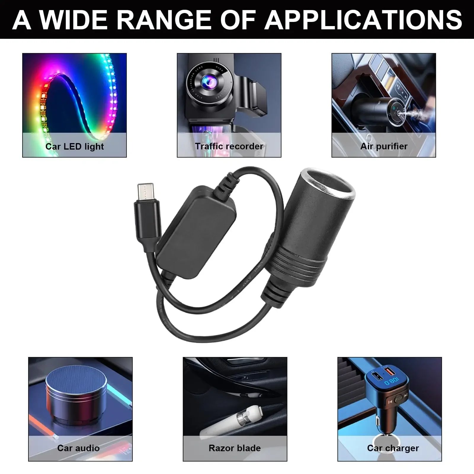 5V To 12V Cigarette Lighter Socket Type C USB Male to Female Cigarette Lighter Adapter Converter Car Electronics Accessories view 6
