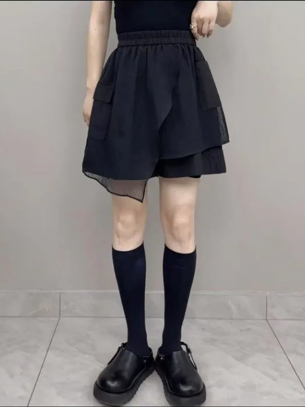 

Casual High Waist Wide Leg Pants plus Size Women's Clothing Elastic Waist Me Patchwork ort Trousers Slimming Versatile Skirt