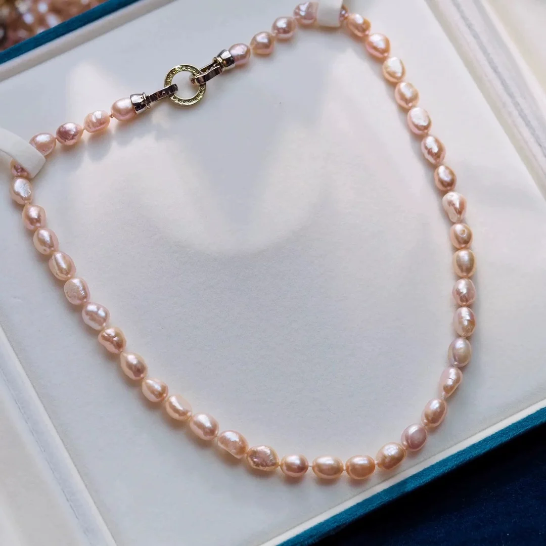 

18in Gorgeous New Design Natural South Sea Pink Purple 7-8mm Baroque Pearl Necklace Customizable