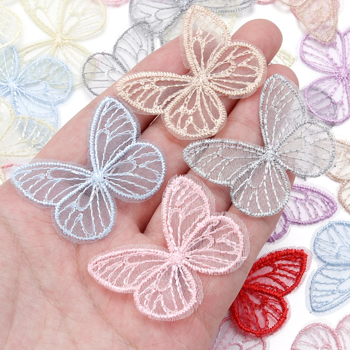 20pcs/pack 3.5x4.5cm Embroidered Mesh Butterfly Fabric Clothing For DIY Decoration Making Accessories Wholesale