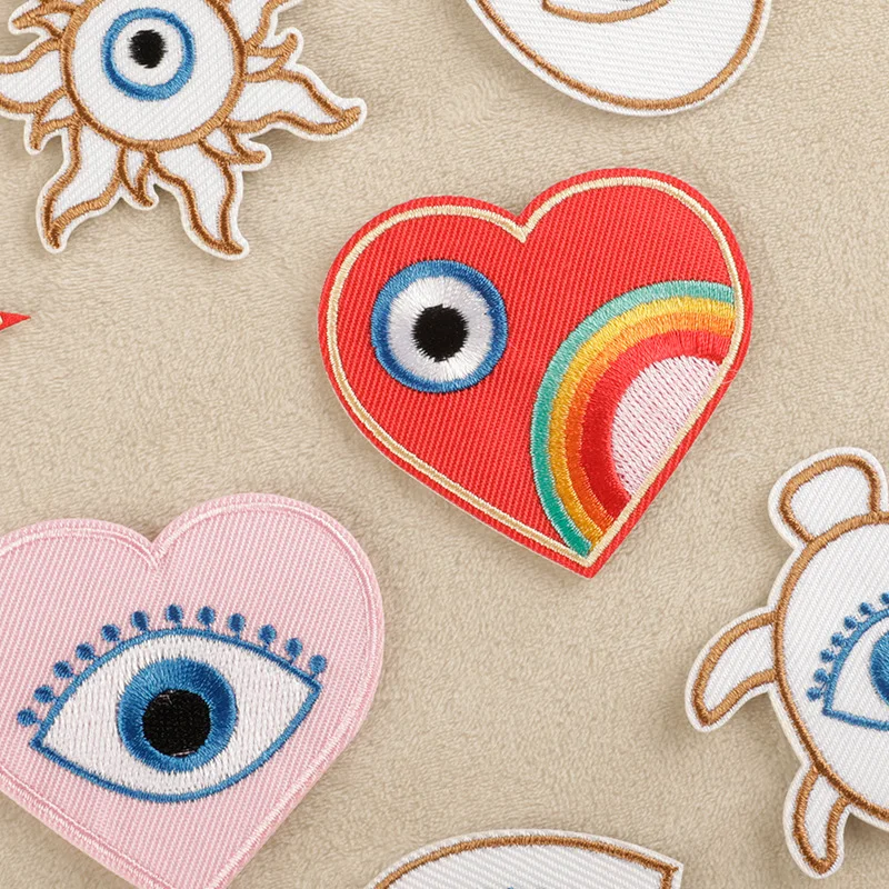 12pcs Eyes Heart Cute Iron On Patches For Clothes Embroidered Fabrics Kids Lot Backpack Thermoadhesive Jacket Mochila Diy Parche