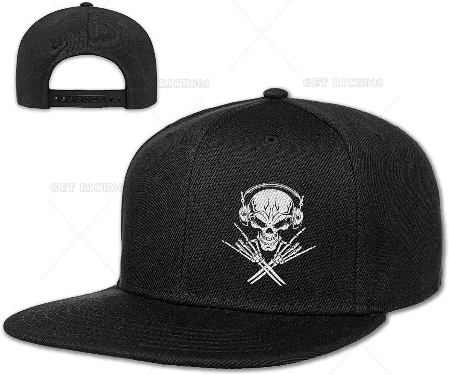 Rock Skull Snapback cappelli per uomo donna Flat Bill Brim berretto da Baseball di dimensioni regolabili Cool Black Hats Outdoor Trucker Hat Dad Caps