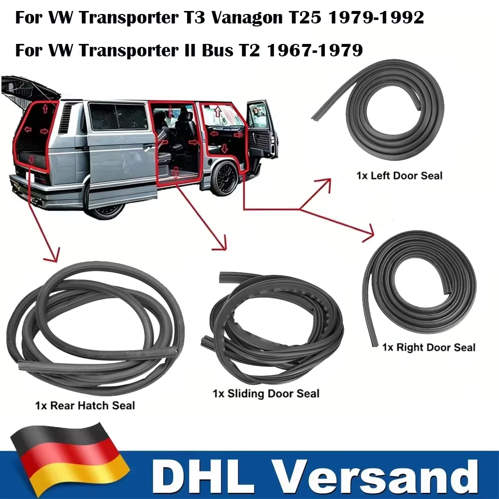 Image of 4 Stück Neue Qualitäts-Türdichtungs-Kantenschutzstreifen für VW Transporter T3 Vanagon T25 1979-1992 Transporter II Bus T2 1967-1979 Autotür-Wetterschutzstreifen Schalldämmung Dichtungsstreifen