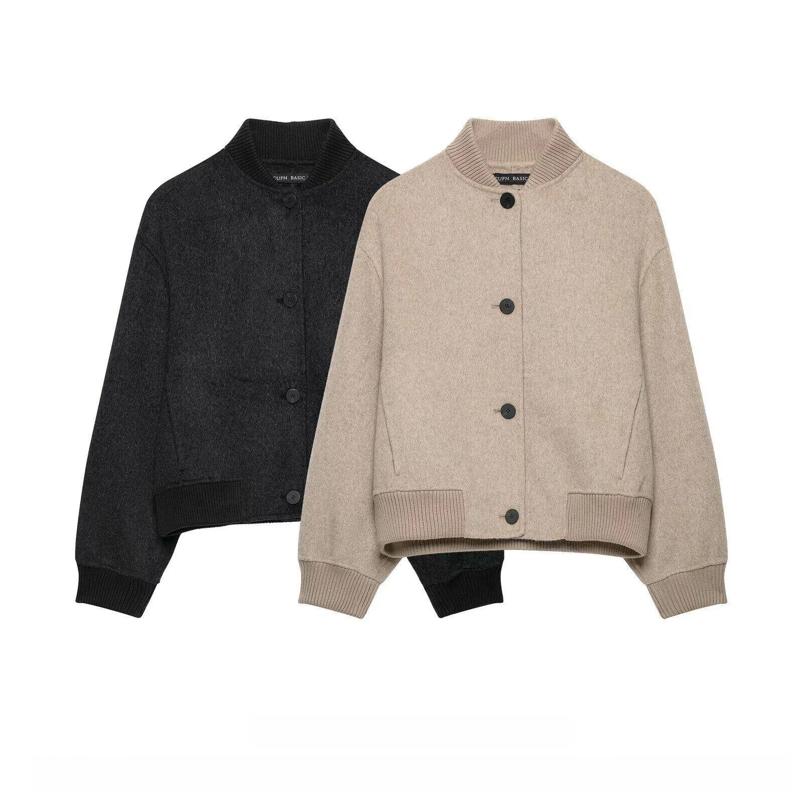 Fashionable Casual Pilot Jacket Women's Long Sleeve Stand Collar Mixed Fabric Outerwear Elegant Style Standard Fit Autumn New