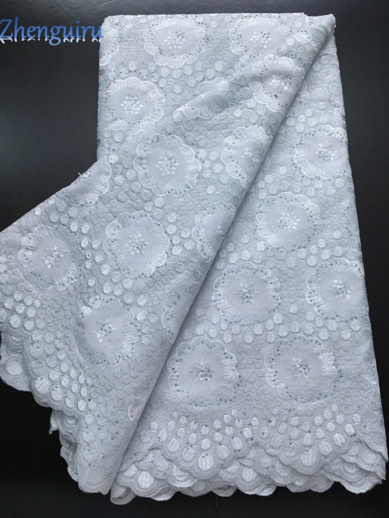 2025 White Swiss Voile Lace in Switzerland Embroidered Fabric High Quality Nigerian Cotton Lace Fabric for Women Dresses A4233
