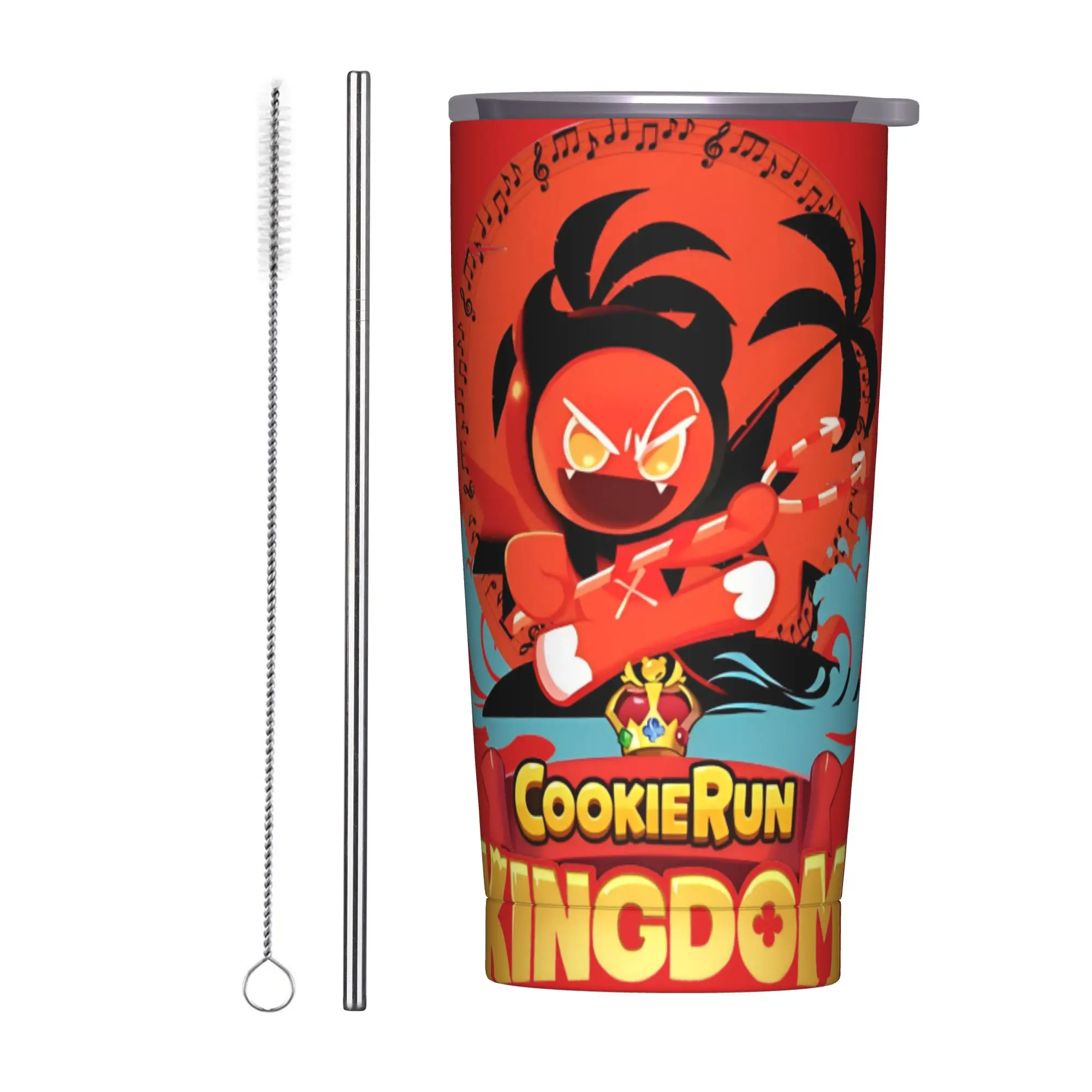 Music Palm Devil cookie Tumbler Vacuum Insulated Cookie Run Kingdom Coffee Cups Stainless Steel Office Home Mug Spill Proof 20oz