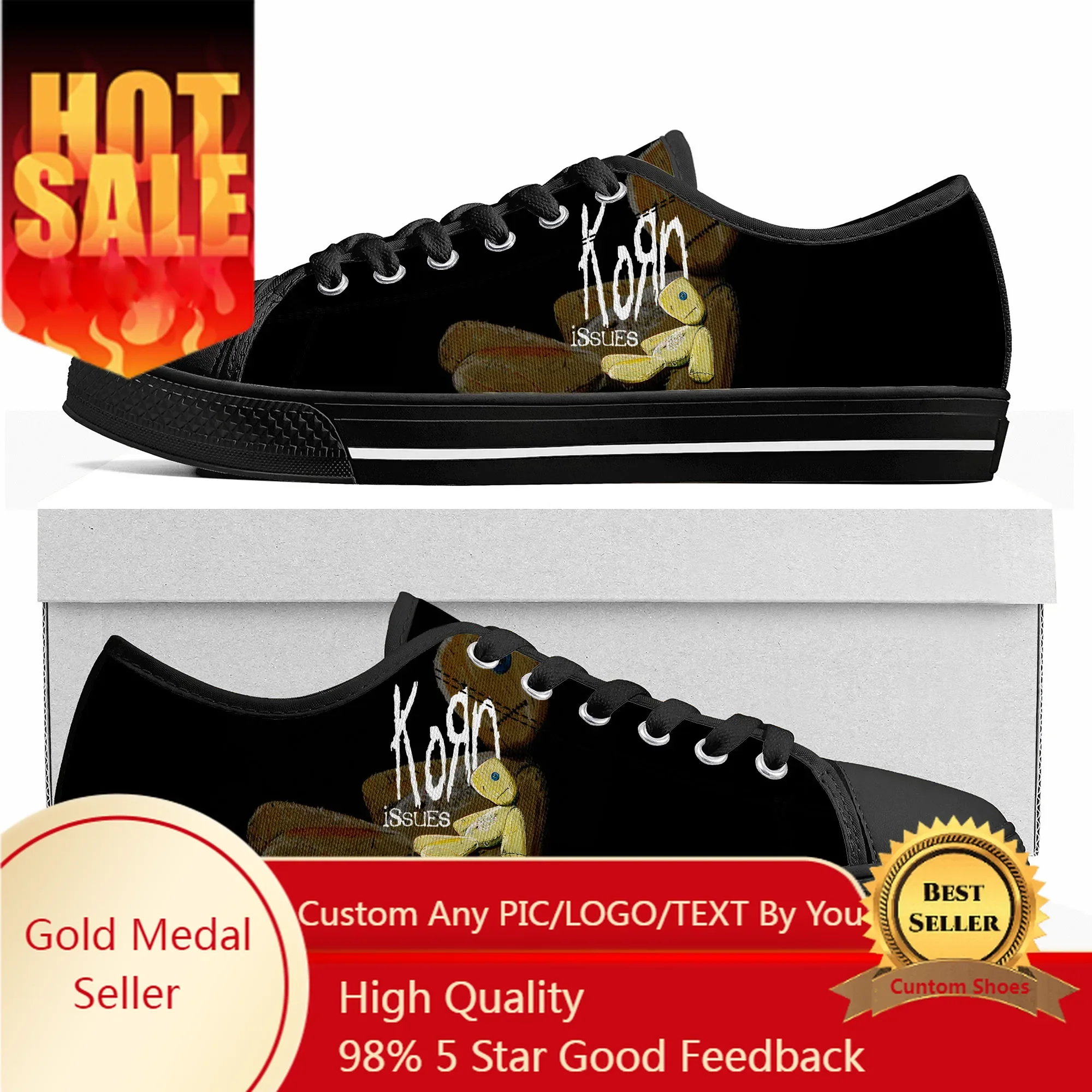 

Korn Rock Band Low Top Sneakers Mens Womens Teenager Canvas Sneaker 3D Print Casual Couple Shoe Custom Shoe Black