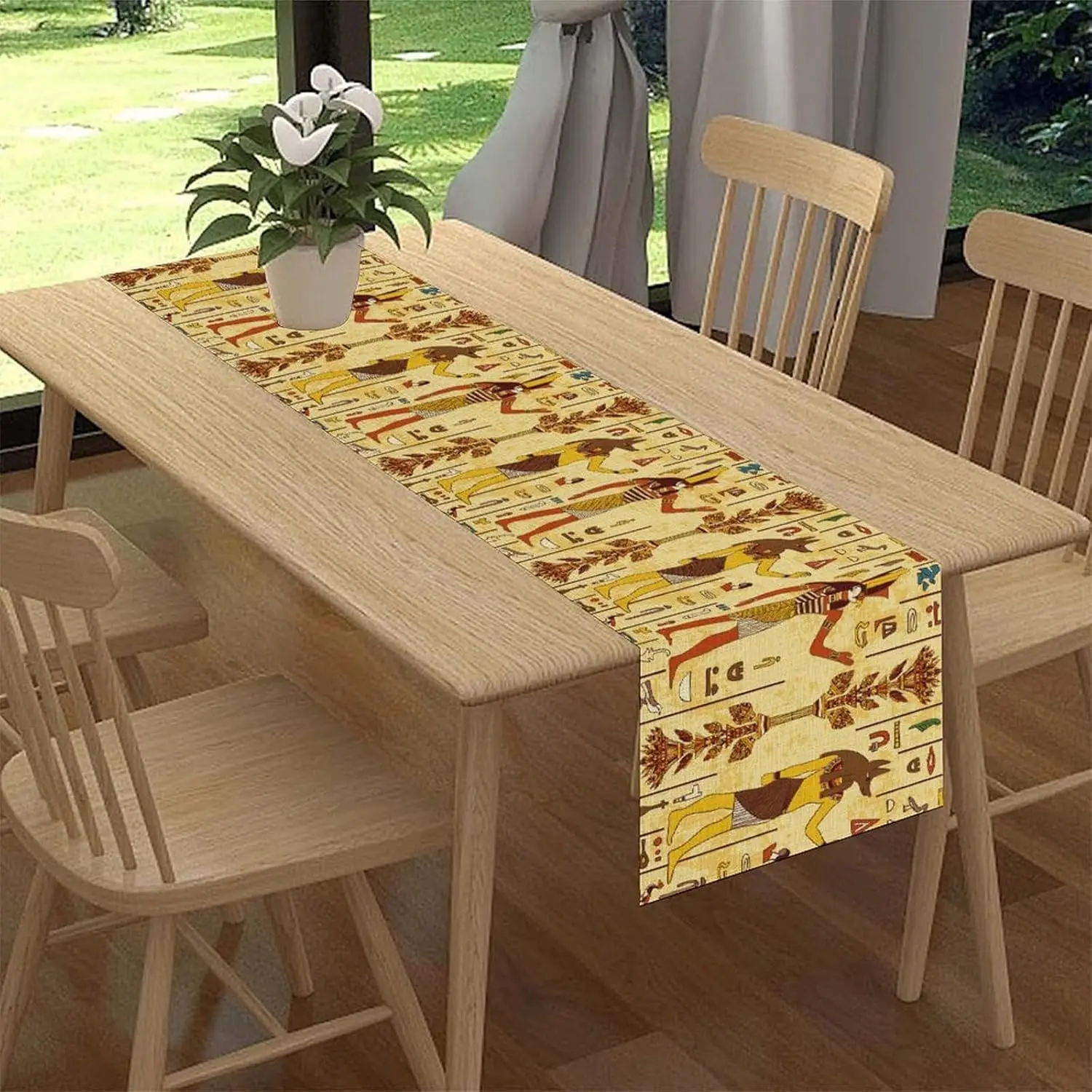 Egyptian Mythology Pharaohs African Hieroglyphics Table Runner Dresser Scarves Farmhouse Kitchen Dining Table Runner Party Decor