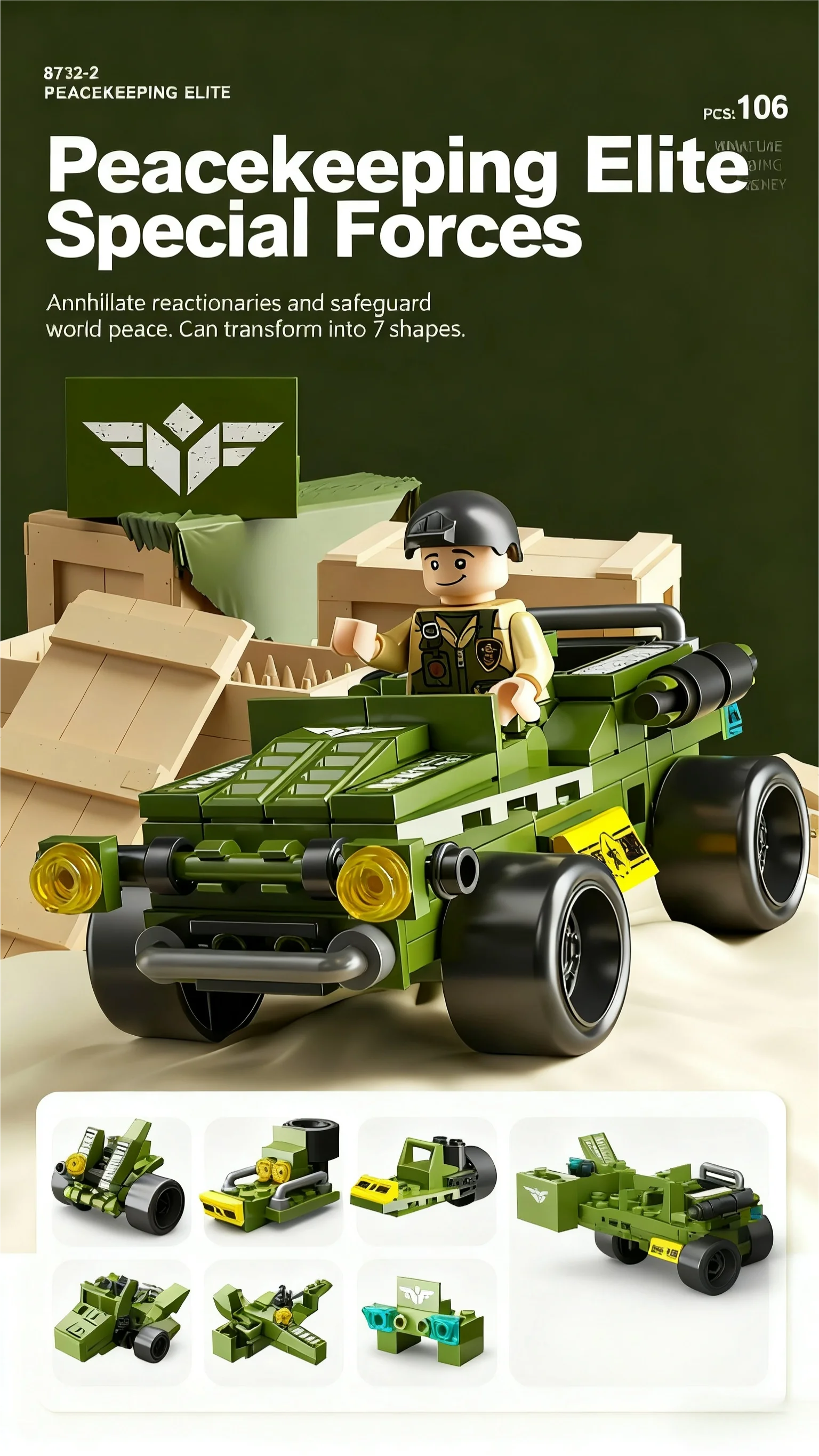 6-in-1 Mega-Stadt-Baukasten - Polizeiauto, Feuerwehrauto, Kran, Panzer, Hubschrauber & Mehr, Bauingenieur-Spielzeug Geschenk – Detail 10