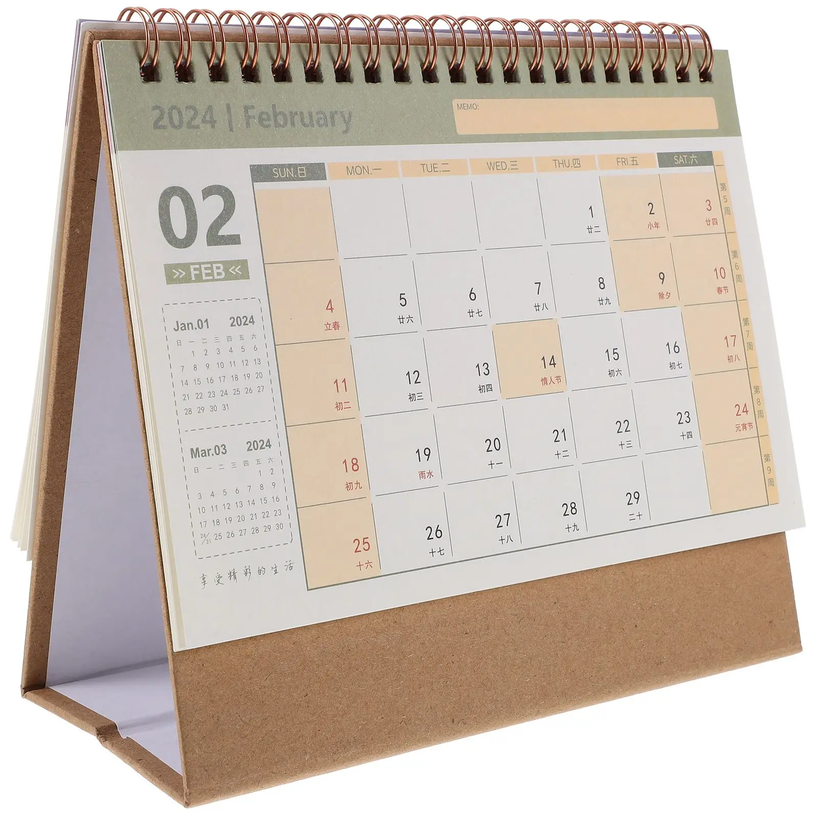 2024 Desk Calendar Stand up Standing for Desktop Flip Calendar-2024 Office Decoration Pocket